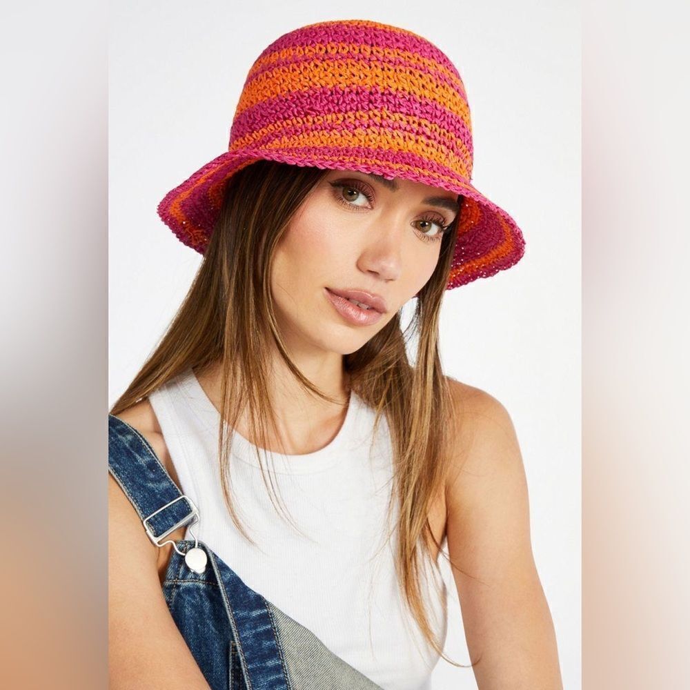 Striped Raffia Crochet Hat